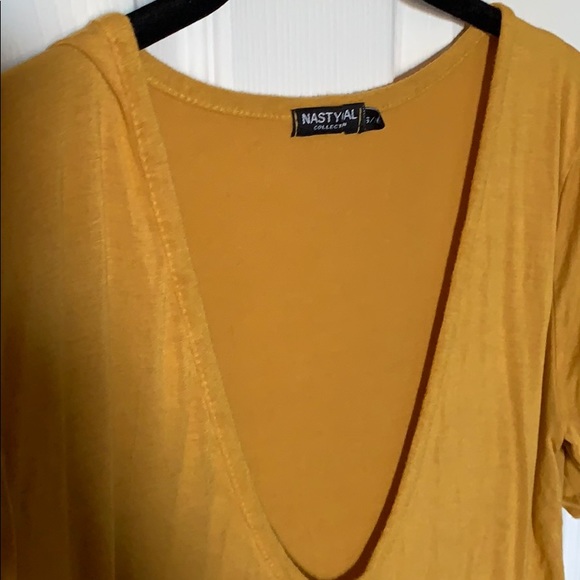 Yellow Deep V Tee w Rolled Sleeves - Picture 3 of 4